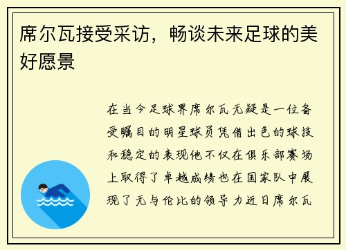 席尔瓦接受采访，畅谈未来足球的美好愿景